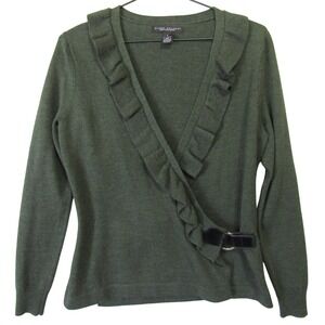 Elena Solano Merino Wool Wrap Cardigan Womens Small Green‎ Ruffle Buckle